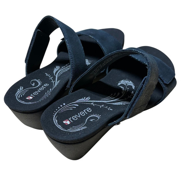 Revere Women Revere Sorrento Wedge Sandal Black Angle Size 7M New in Box Condition